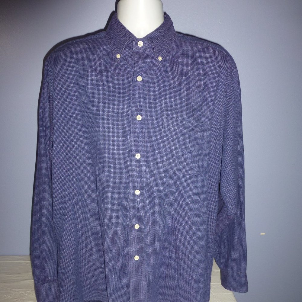 Men's Brooks Brothers Woven In Italy Blue Micro Checker Long Sleeve Pocket Shirt